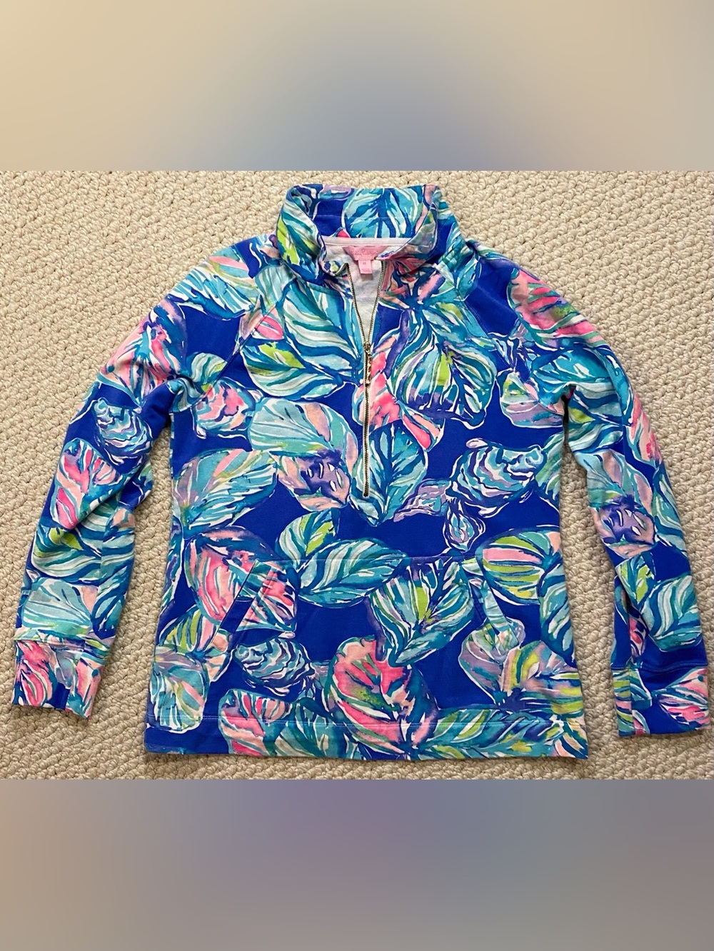 Lilly Pulitzer Blue Tropical Leaf Half-Zip Pullover